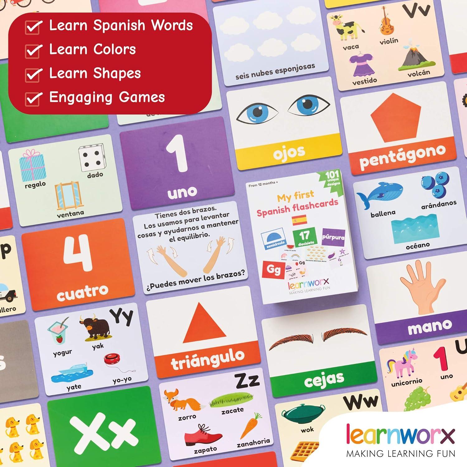 imageSpanish Flash Cards for Kids and Toddlers 101 Cards 202 Sides Learn Shapes Numbers Colors Body Parts Counting Letters amp More Great Value Fun Learning and Educational Flashcards