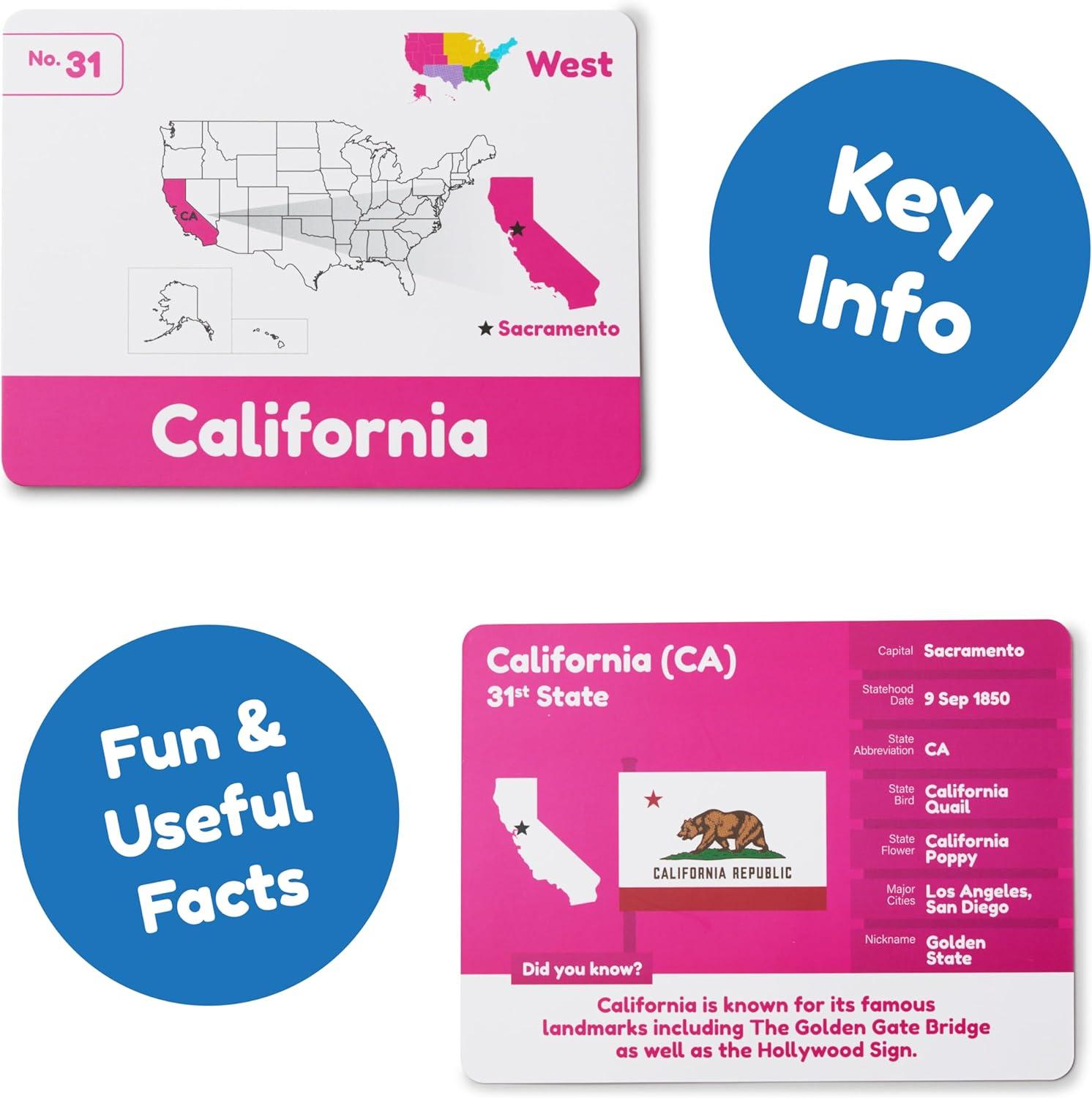 imageUS States Flash Cards for Kids 50 State Geography Cards with Capitals Flags State Birds amp More Educational Flashcards for Learning US History amp Facts Ages 4 5 67 8 9 10