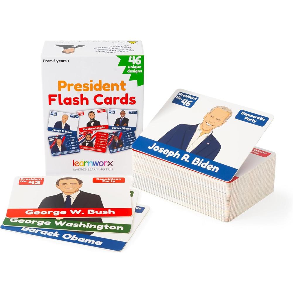 imageUS Presidents for Kids Flash Cards 46 President Cards Learn Presidents of The USA Includes US Presidents Party amp Vice President Facts Gift  Ages 5678910