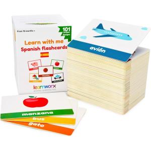 Spanish Flash Cards for Kids & Toddlers – 101 Cards – 202 Sides – Learn with Me – Objects, Numbers & Play Games – Great Value, Fun Learning and Educational Flashcards