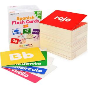 Spanish Flash Cards for Kids and Toddlers – 101 Cards – 202 Sides – Learn Shapes, Numbers, Colors, Body Parts, Counting, Letters & More – Great Value, Fun Learning and Educational Flashcards